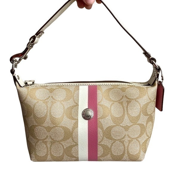 Coach khaki legacy striped mini bag with pink - Picture 1 of 12